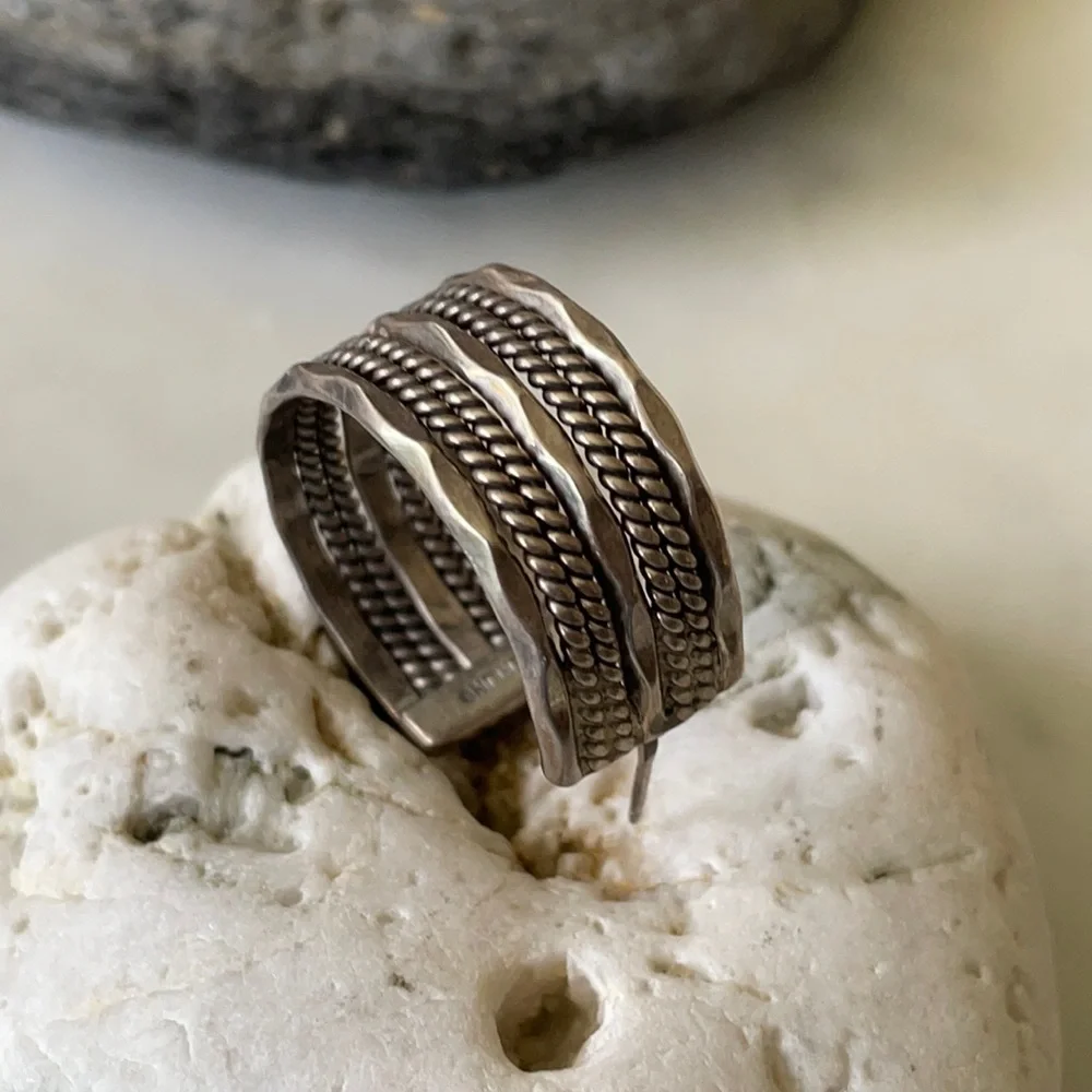 Native American Three Solo Sterling Cuff and Hoops Earrings